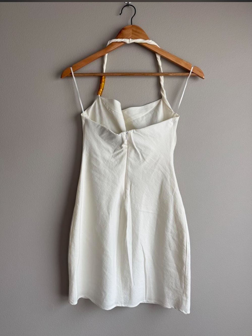 Zara Cream Halter Mini Dress with Bead Detail - Picture 3 of 5